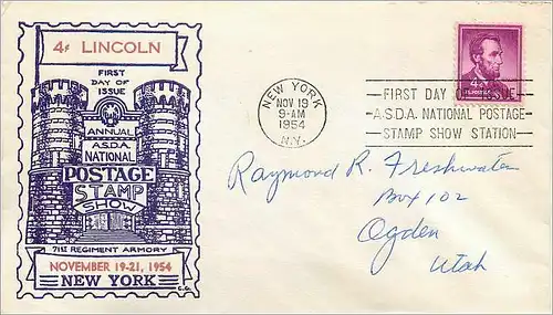 Lettre Cover Etats-Unis FDC Lincoln 19 NOV 1954