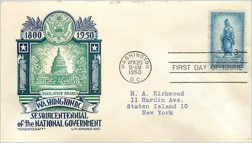Lettre Cover Etats-Unis FDC National Government 20 APR 1950