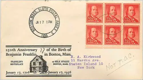 Lettre Cover Etats-Unis Benjamin Franklin 1956