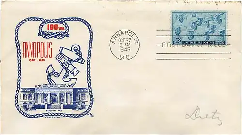 Lettre Cover Etats-Unis FDC Annapolis 1845 1945 US Navy