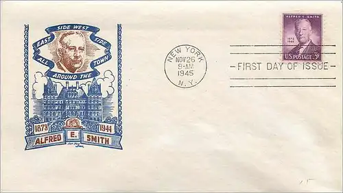 Lettre Cover Etats-Unis FDC Alfred Smith 26 NOV 1945 New York