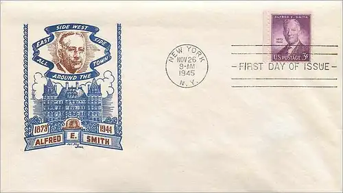 Lettre Cover Etats-Unis FDC Alfred Smith 26 NOV 1945 New York