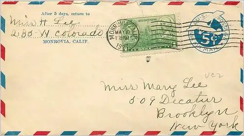 Lettre Cover Etats-Unis 5c stationay Jones Barry 1937