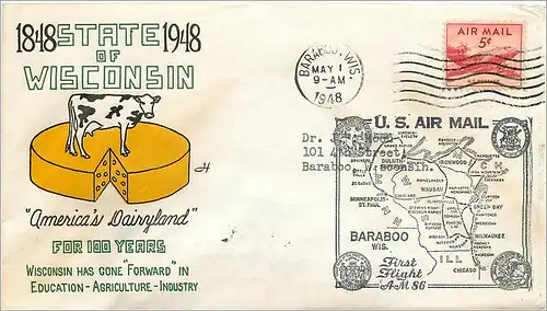 Lettre Cover Etats-Unis MAY 1948 Wisconsin Vache Cheese Fromage Barabo