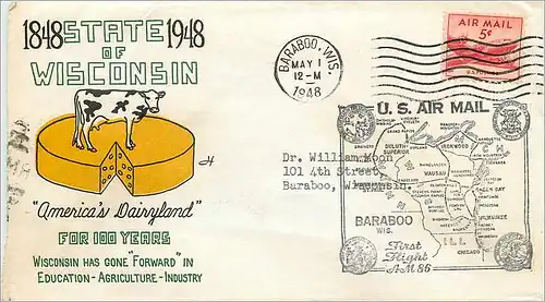 Lettre Cover Etats-Unis MAY 1948 Wisconsin Vache Cheese Fromage Barabo
