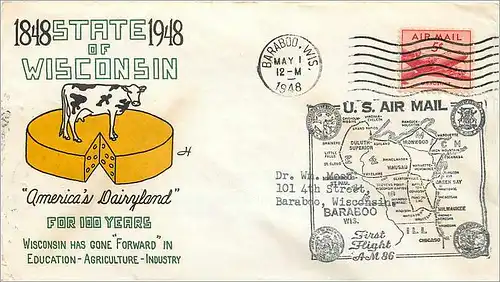 Lettre Cover Etats-Unis MAY 1948 Wisconsin Vache Cheese Fromage Barabo