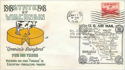 Lettre Cover Etats-Unis MAY 1948 Wisconsin Vache Cheese Fromage Barabo