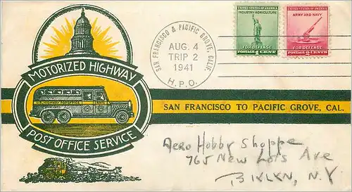 Lettre Cover Etats-Unis  Motorized Highway Post Office Service Autobus 1941 San Francisco Pacific Gr