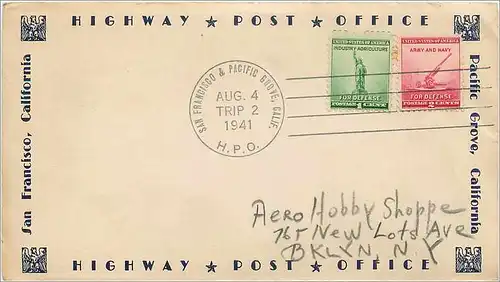 Lettre Cover Etats-Unis  Highway Post Office 1941