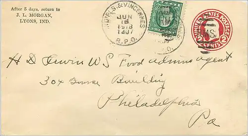 Lettre Cover Etats-Unis  Stationary 2c to Philadelphia 1918