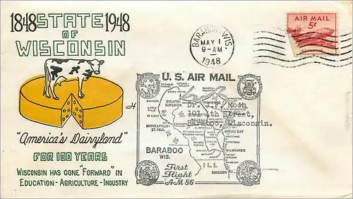 Lettre Cover Etats-Unis Wisconsin Vache Cheese Fromage 1948 Barabo