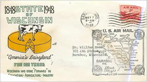 Lettre Cover Etats-Unis Wisconsin Vache Cheese Fromage 1948 Barabo