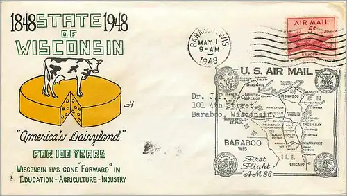 Lettre Cover Etats-Unis Wisconsin Vache Cheese Fromage 1948 Barabo