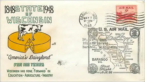 Lettre Cover Etats-Unis Wisconsin Vache Cheese Fromage 1948 Barabo