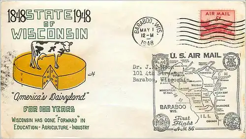 Lettre Cover Etats-Unis Wisconsin Vache Cheese Fromage 1948 Barabo