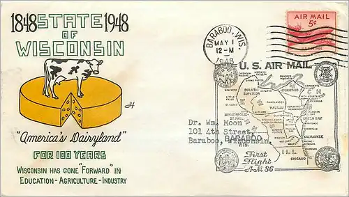 Lettre Cover Etats-Unis Wisconsin Vache Cheese Fromage 1948 Barabo