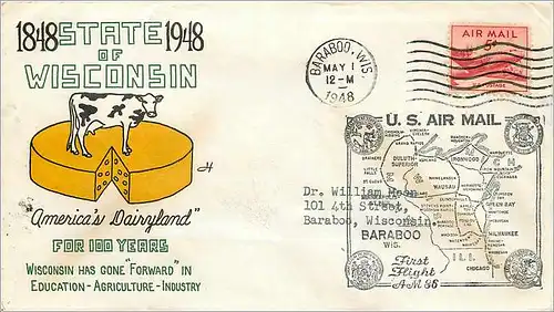 Lettre Cover Etats-Unis Wisconsin Vache Cheese Fromage 1948 Barabo