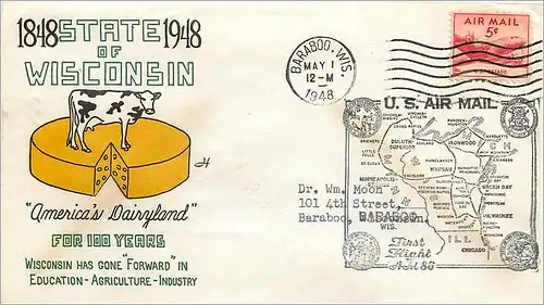 Lettre Cover Etats-Unis Wisconsin Vache Cheese Fromage 1948 Barabo