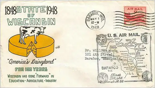 Lettre Cover Etats-Unis Wisconsin Vache Cheese Fromage 1948 Barabo