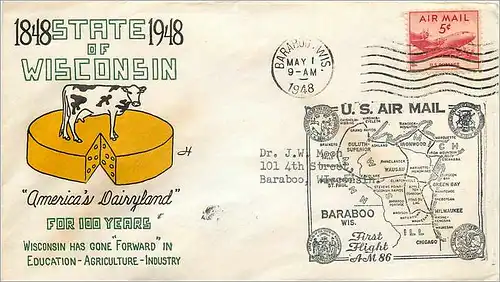 Lettre Cover Etats-Unis Wisconsin Vache Cheese Fromage 1948 Barabo