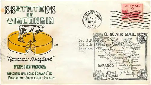 Lettre Cover Etats-Unis Wisconsin Vache Cheese Fromage 1948 Barabo