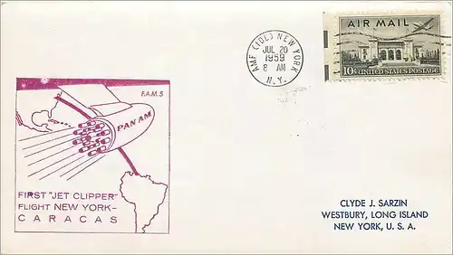 Lettre Cover Etats-Unis First Jet Clipped New York Caracas 1959