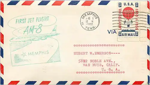 Lettre Cover Etats-Unis First Jet flight AM 8 Memphis 1960