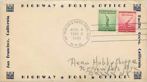 Lettre Cover Etats-Unis Highway Pacific Grove 1941