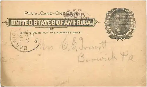 Lettre Cover Etats-Unis Stationary 1901 to Berwick