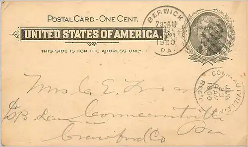 Lettre Cover Etats-Unis Stationary 1900 to Berwick