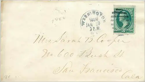 Lettre Cover Etats-Unis 3c Washington for San Francisco 1880