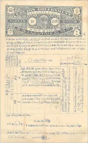 Inde India Fiscal Revenue Court Fee Princely State  Cochin