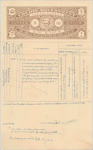 Inde India Fiscal Revenue Court Fee Princely State  Cochin