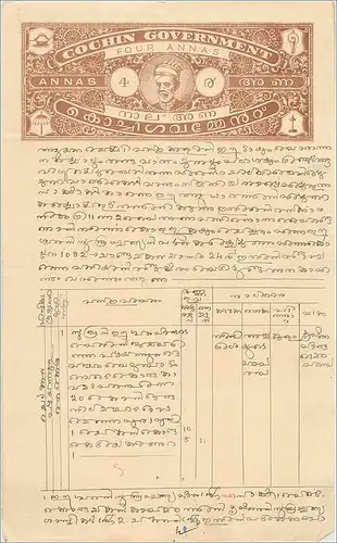 Inde India Fiscal Revenue Court Fee Princely State  Cochin