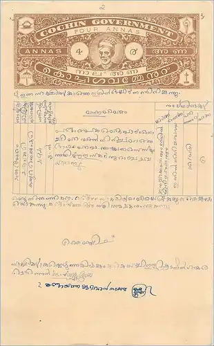 Inde India Fiscal Revenue Court Fee Princely State  Cochin