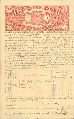 Inde India Fiscal Revenue Court Fee Princely State  Cochin