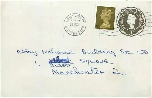 Entier Postal Stationary  4d + 1 d Failsworth for Manchester 1968