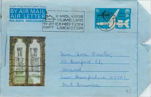 Entier Postal Stationary 9p Aerogram for Concord 1969 Leicester