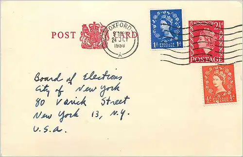 Entier Postal Stationary 21/2d Oxford 1958