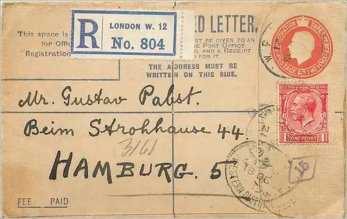 Entier Postal Stationary 2 p + 1d London for Hamburg1921