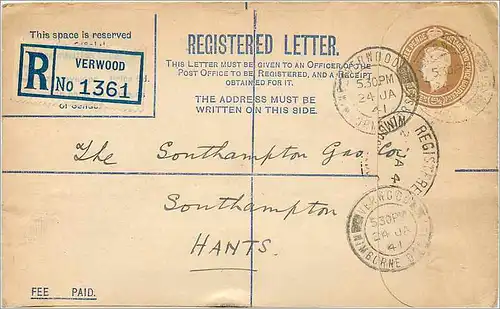 Entier Postal Stationary 5 1/2dd Verwood for Hants 1941