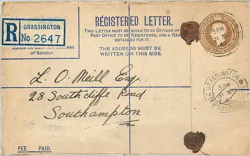 Entier Postal Stationary 5 1/2d Grassington for Southampton 1942