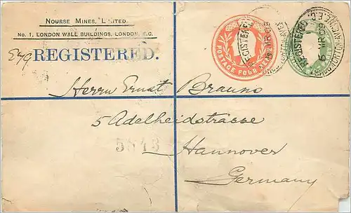 Entier Postal Stationary 1/2 + 4 p for Hannover 1909