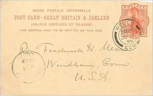 Entier Postal Stationary 1p Wells for USA 1899