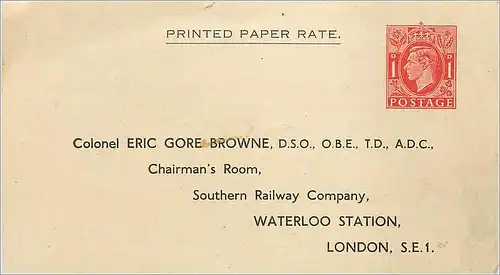 Entier Postal Stationary 1d Colonel Eric Gore Browne London