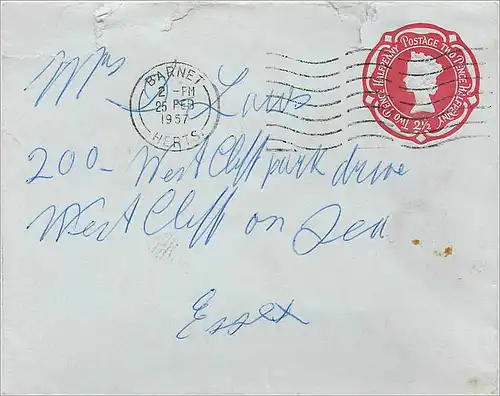 Entier Postal Stationary 2 1/2d Barnet 1957