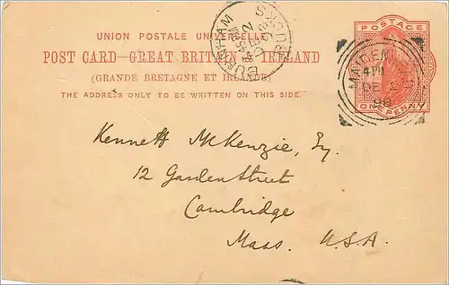 Entier Postal Postal Stationary Grande Bretagne Great Britain 1898 Maidenhead to Cambridge