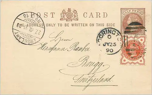 Entier Postal Postal Stationary Grande Bretagne Great Britain 1890 Accrington to Brugg