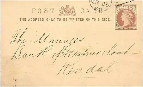 Entier Postal Postal Stationary Grande Bretagne Great Britain 1880 Dublin ? To Kendal