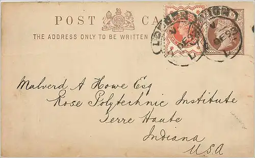 Entier Postal Postal Stationary Grande Bretagne Great Britain 1/2p + 1 1/2p London for Terre Haute I